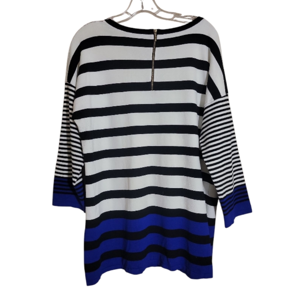Cable & Gauge striped knit top blue black white scoop neck women's size XL - Picture 2 of 10